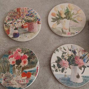 COASTERS CoasterStone Set of Four Stone Round Coasters {4" Diameter}
